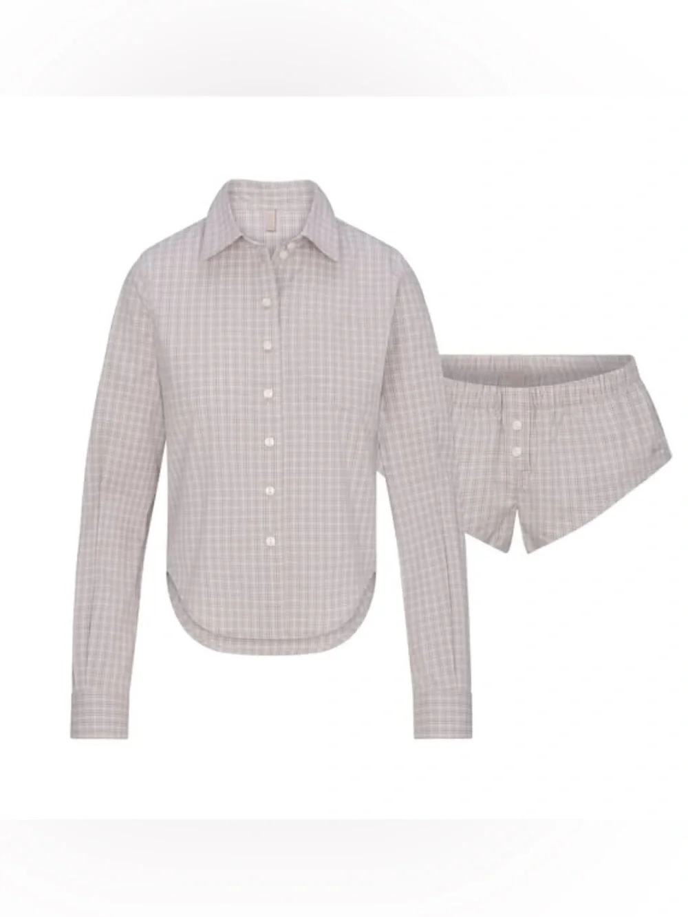 HTF 🩶SKIMS COTTON POPLIN SLEEP MICRO SHORT SET SILVER CHECK 3X